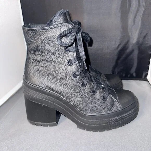 Converse Chuck 70 De Luxe Heel Leather High Boots Womens Size 6.5 Black Shoes - Picture 3 of 9